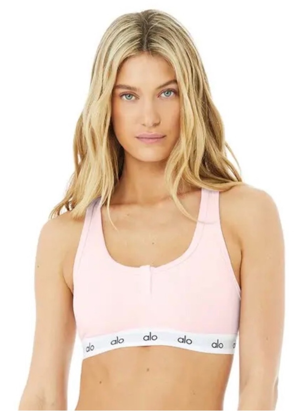 ALO Yoga Pink Zip-Front Racerback Sports Bra